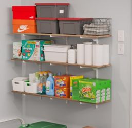 Wallniture Turin 48"x 10" Rustic Floating Wall Shelf Adjustable Metal White Brackets - NEW