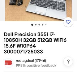 DELL PRECISION 3551 I7-10850H 32GB 512GB SSD