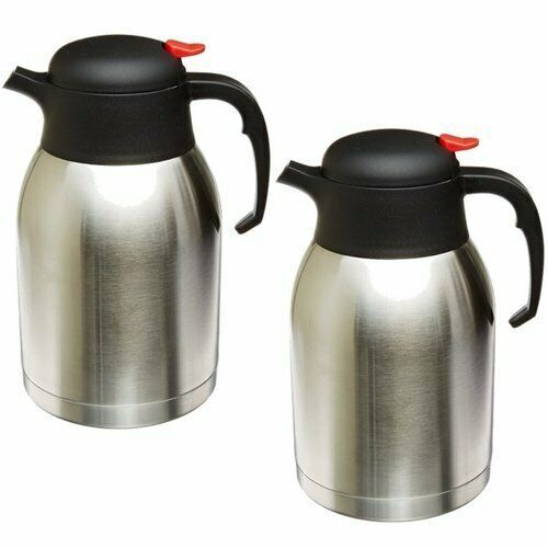 Genuine Joe 2-Pk Double Wall Vacuum Everyday Insulated Carafe Stainless Steel,2L