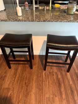 Set of 2 Dark Brown Leather Bar Stools