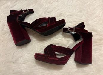 Velvet chunky heels