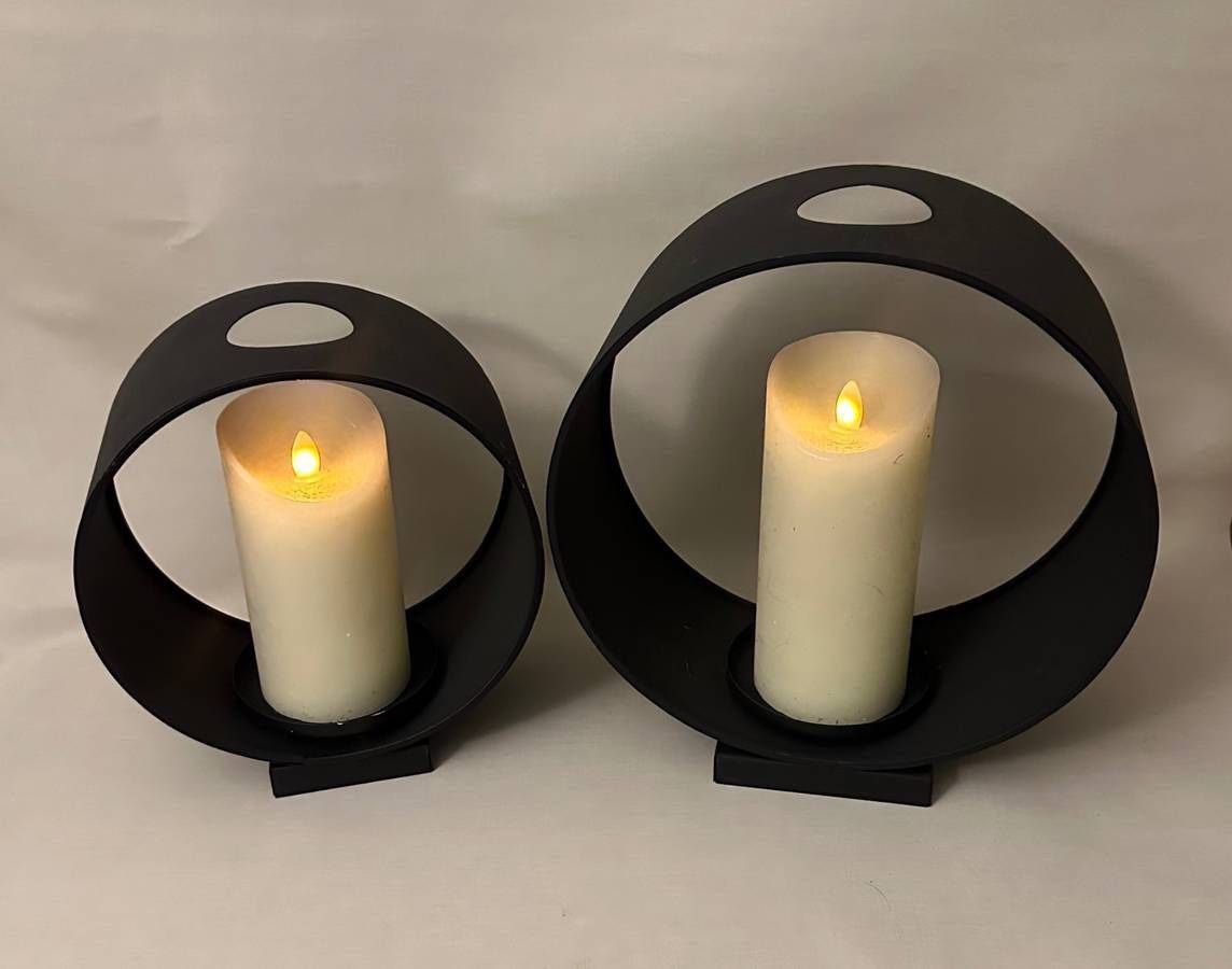 Modern Pair Of Votive Metal Circle Candle Holder Decor Accent