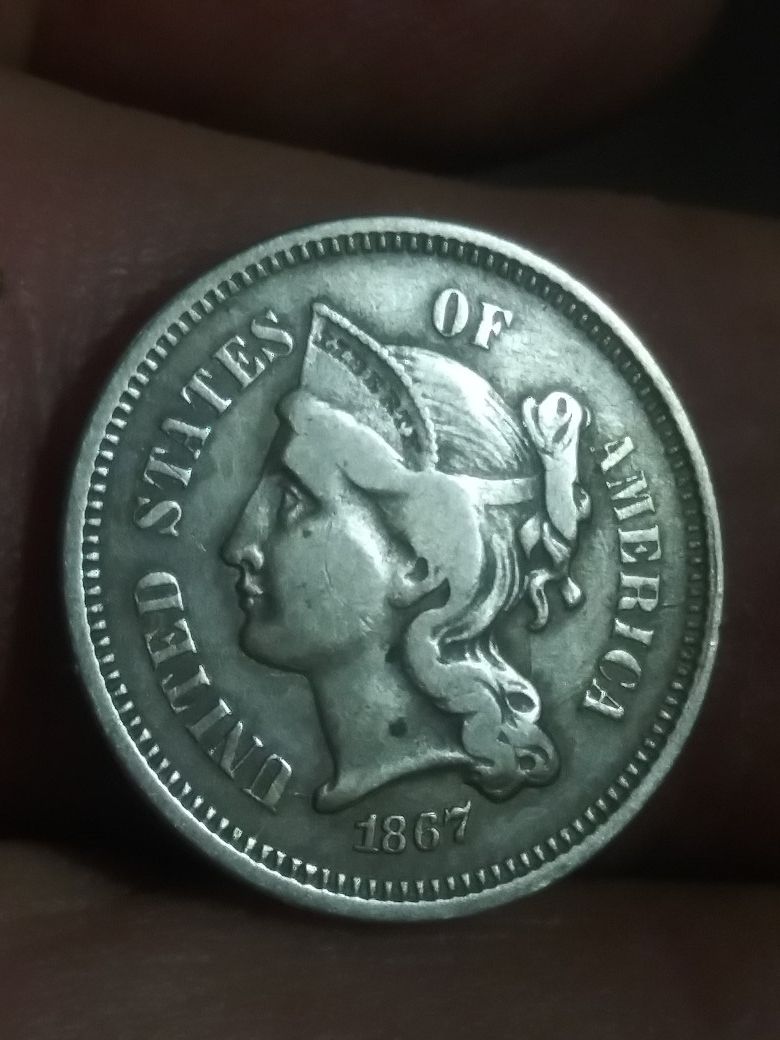 1867 beauty three cent Nickel civil war era scarce