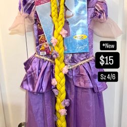 Disney Princess Tangled Repunzel dress up Costume W/ Hair  