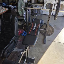 Oppsdecor Weight Bench + Bar Bell & Weights
