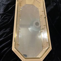 Elongated Maple, Brass, Glass & Mirror Adjustable Shelves w/Swing Open Shadowbox