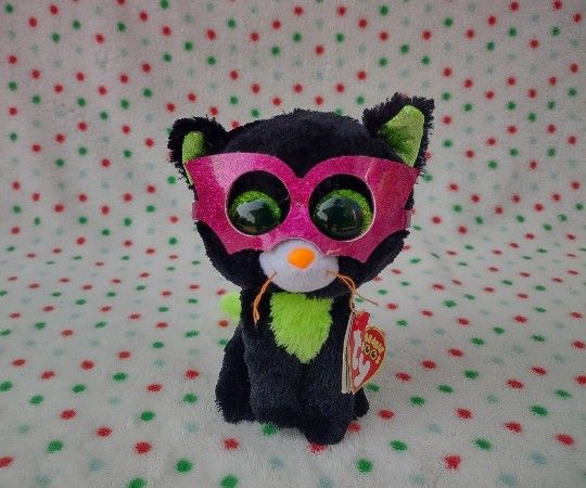 Ty Beanie Boo JINXY Black Green Kitty Cat Halloween Mask 2014 Tags 6”