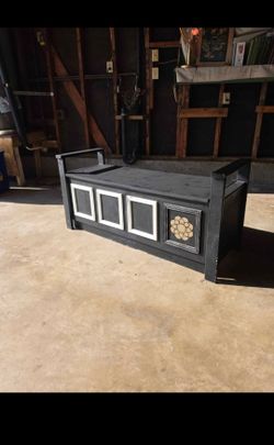 Black Wood Storage Bench with Panel Detail