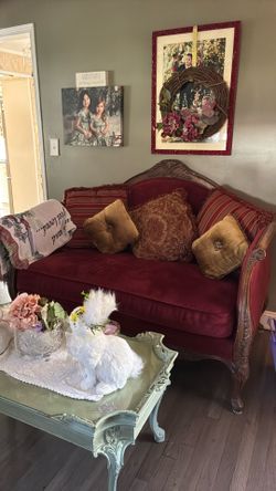 Burgundy Velvet Povencial Living Set 3 Sofa Loveseat And Chair
