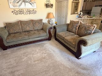 Green reversible roll arm couches