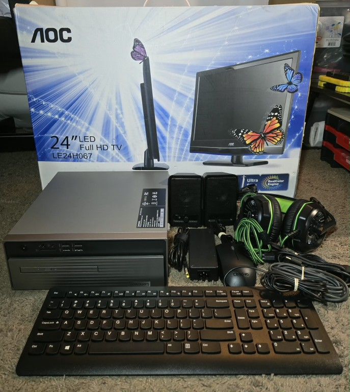 Lenovo IdeaCentre 3 AMD PC + AOC 1080p Monitor + Keyboard, Mouse & Speakers β Like New