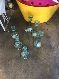 Teal candle holders 6 total