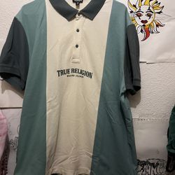 True Religion Men's Colorblock Short Sleeve Polo Shirt – Green, Cream & Dark Tea