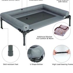 Elevated Cooling Dog Bed,Raised Dog Cots Beds for Large Dogs,Outdoor Dog Bed with Replacement Plush Pads,Chew Proof Portable Cooling Pet Cot Skid-Resi