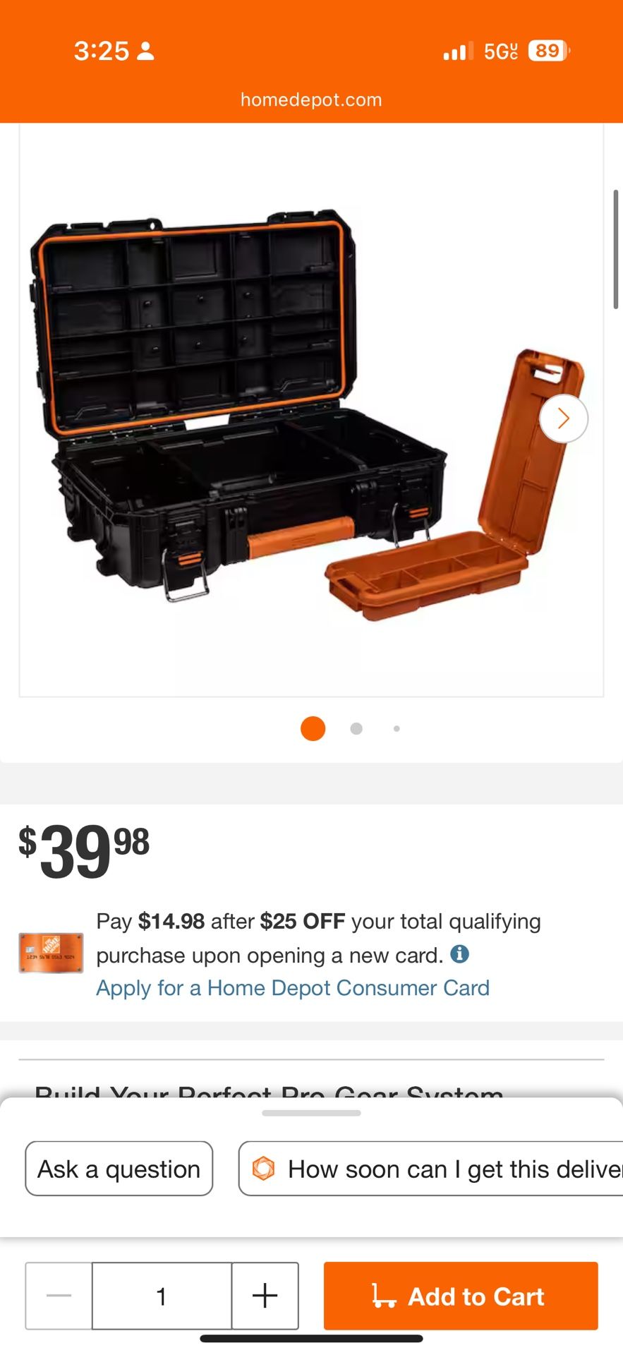 RIDGID Pro Gear System Gen 2.0 Stackable Durable Compact Power Tool Box With Secure Hang Mounts