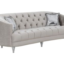 Grey Tufted Jeweled Couch 