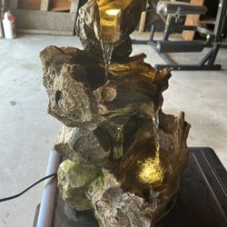 21" 3-Tier Log Water Fountain with Warm White LED Lights, Cascading Waterfall for Garden, Patio, & Lawn, Outdoor Water Feature