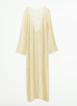 Zara Open Back Off White Jewel Long Sleeve Dress Size Small NWT Brand New