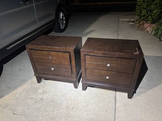 Pair of Dark Brown Wood Nightstands