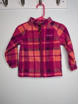 Columbia Fleece Jacket Pink Orange Plaid Full Zip 18-24 Months