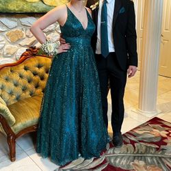 Dark Green / Teal Sequin Prom Dress - Size 9