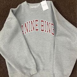 Anine Bing Women's Grey Letter Print Crewneck Sweatshirt