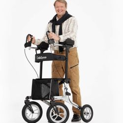 OasisSpace Upright Walker with 12” Pneumatic Wheel, All Terrain Up Rollator with Seat for Outdoor Use, Tall Armrest Rolling Walkerds Mobility Walking 