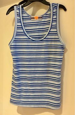 Vintage 90s/Y2K Weavers Girl Striped Ribbed Tank Top - Blue & White