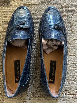 Stacy Adams Blue Croc-Embossed Tassel Loafers Size 12