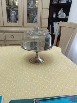 Silver Pedestal Cake Stand with Glass Dome