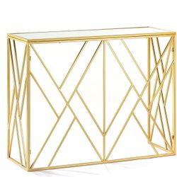 YiLifebes Modern Glass Console Table, 40" Gold Sofa Table with Sturdy Metal Frame and Mirror Tempered Glass Top, for Living Room Entryway Bedroom, Gol