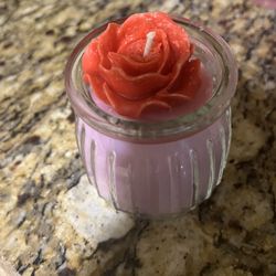 Scented Valentine’s  Day Candle Made With Essential  Oils With Red Rose On Top