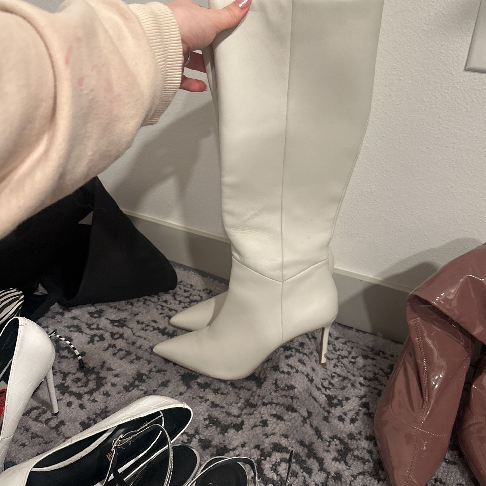 Cream White Heel Boots