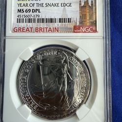 2013 1oz NGC MS69 DPL BRITANNIA YEAR OF THE SNAKE SILVER COIN 