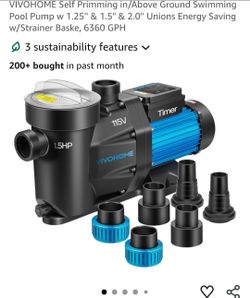 VIVOHOME Self Primming in/Above Ground Swimming Pool Pump w 1.25" & 1.5" & 2.0" Unions Energy Saving w/Strainer Baske, 6360 GPH