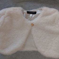 Tahari Girl White Faux Fur Shrug Cardigan Vest size 4 
