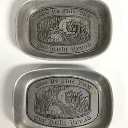 2x Wilton Columbia PA ~ Give Us This Day Our Daily Bread ~ Pewter Bread Tray RWP