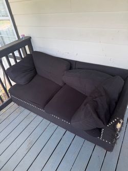Black Fabric Sofa with Nailhead Trim