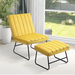 Lazy Foldable Lounge Chair with Ottoman,Modern Comfy Folding Chair and Footrest Stool Set,180° Adjustable Backrest,Single Leisure Upholstered Reading 