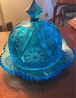 VINTAGE JOHN KEMPLE BLUE COVERED BUTTER DISH