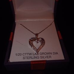 Sterling Silver And Diamond Heart Pendant Necklace