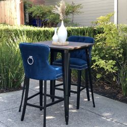 ✨ Abbyson Living Versailles Blue Tufted Bartstool Chairs (2) & Table - $299 (Great Condition!)
