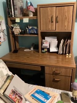 Desk with hutch and bottom drawer as filing cabinet