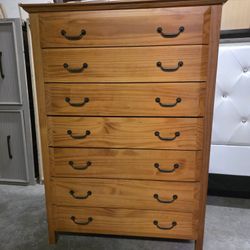 Modern Honey Oak Color 7 Drawer Tallboy Dresser