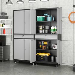 73”Metal Garage Storage Cabinet with Locking Doors and Adjustable Shelves, Rolling Tool Storage Cabinet with 4 Wheels and 1 Drawer