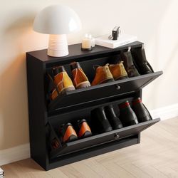 Shoe Cabinet with 2 Flip Drawers, Freestanding Shoe Storage Cabinet with Adjustable Shelf & Anti-Tipping Device, Shoe Rack for Entryway, Hallway, Livi