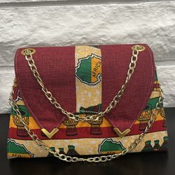 Red and Tan African Print Handbag 