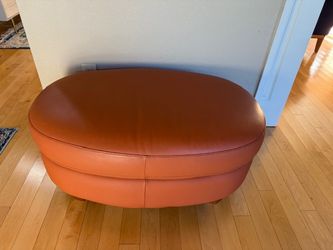 Italian Leather Oval Ottoman