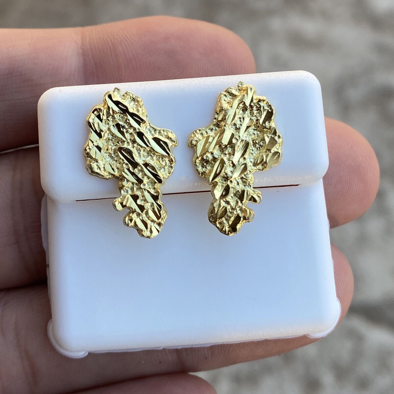 14k Gold Plated Nugget Earrings Real 925 Sterling Silver Diamond Cut Screw Back 20MM