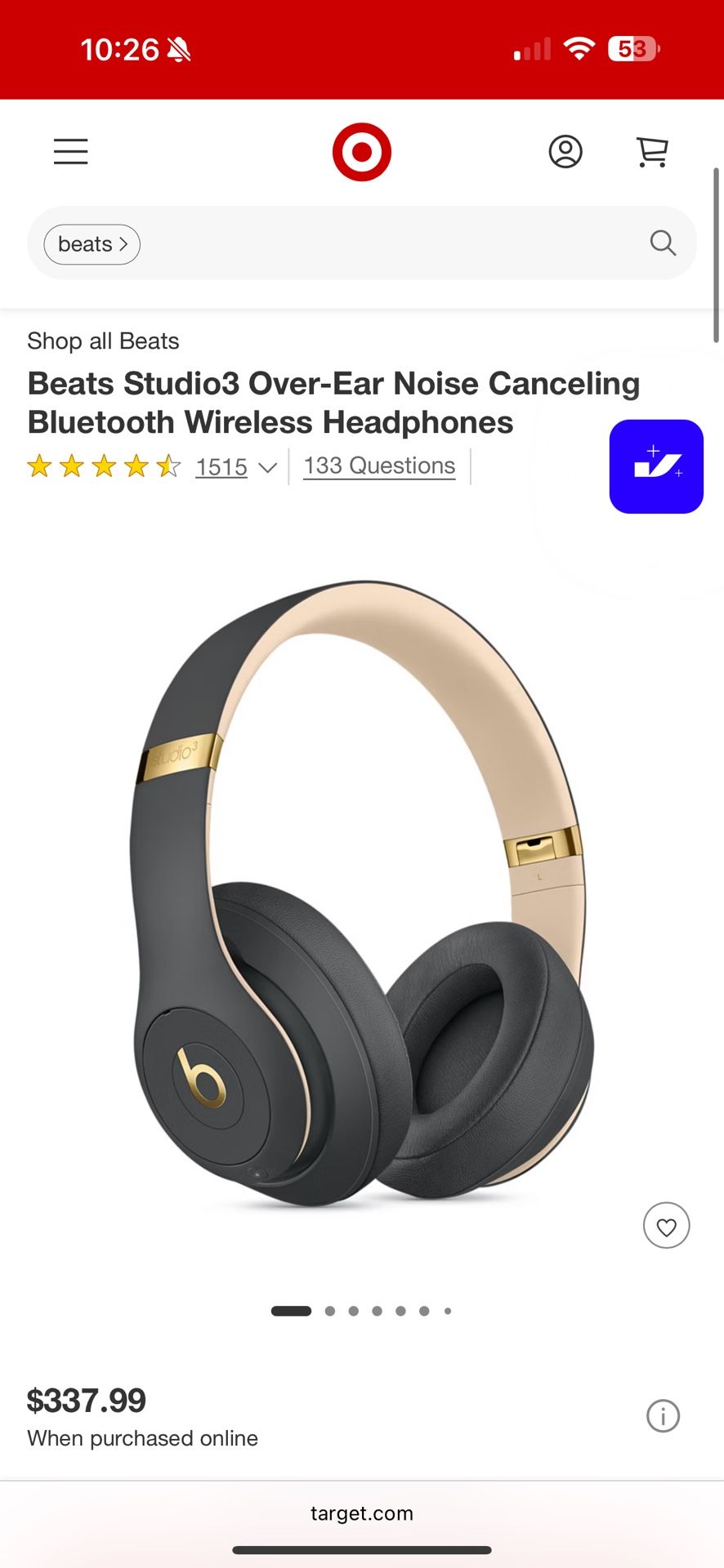 Beats Studio3 Over-Ear Noise Canceling Bluetooth Wireless Headphones